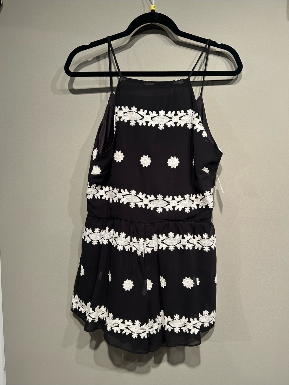 Endless Rose Black Romper with White Floral Appliqué